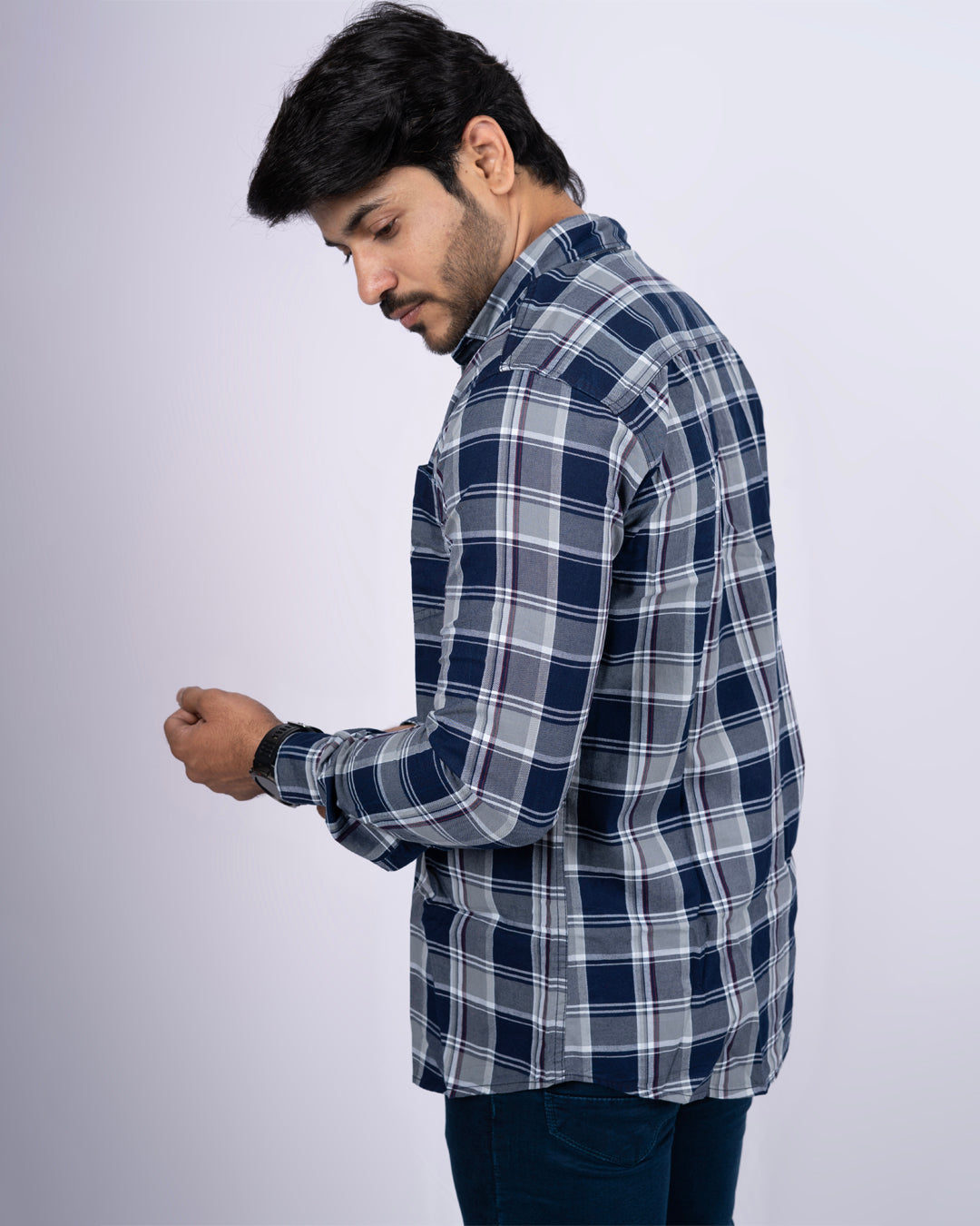 GREY-BLUE COLOR CHECK CASUAL SHIRT