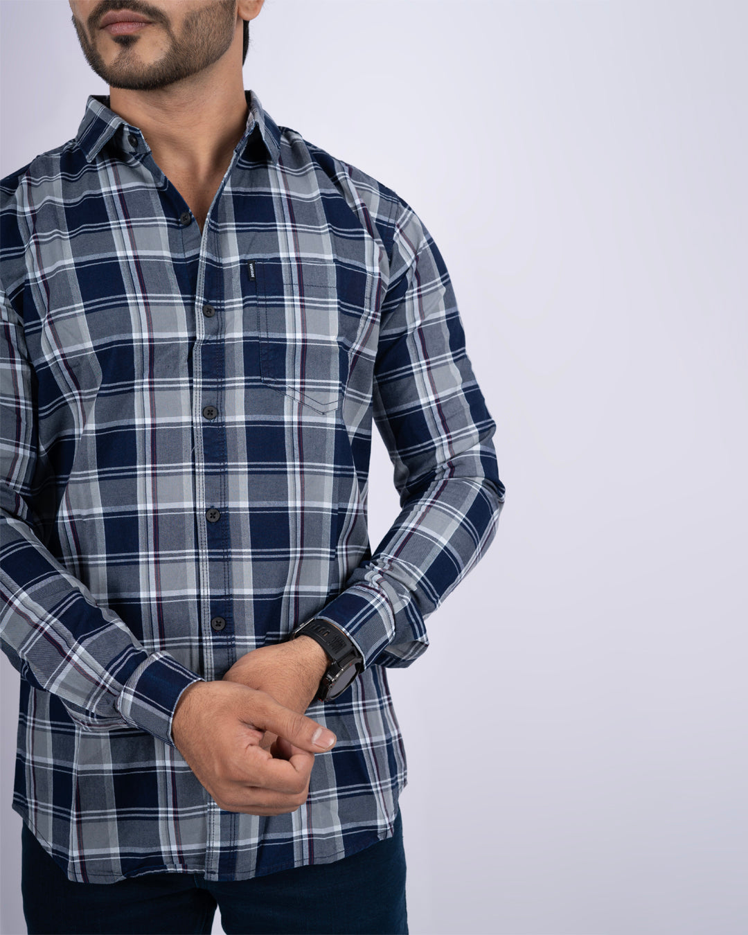 Grey-blue color color check casual shirt shirt for casual wear.