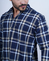 FAWN-BLUE COLOR CHECKS CASUAL SHIRT