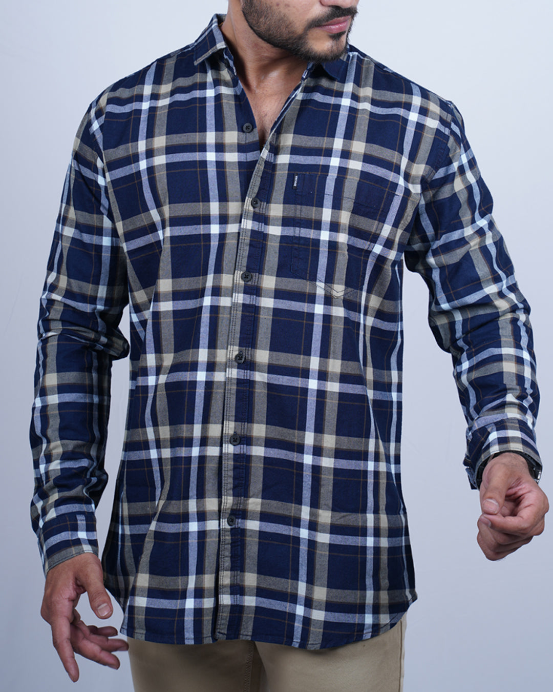 Fawn-blue color color checks casual shirt shirt for casual wear.