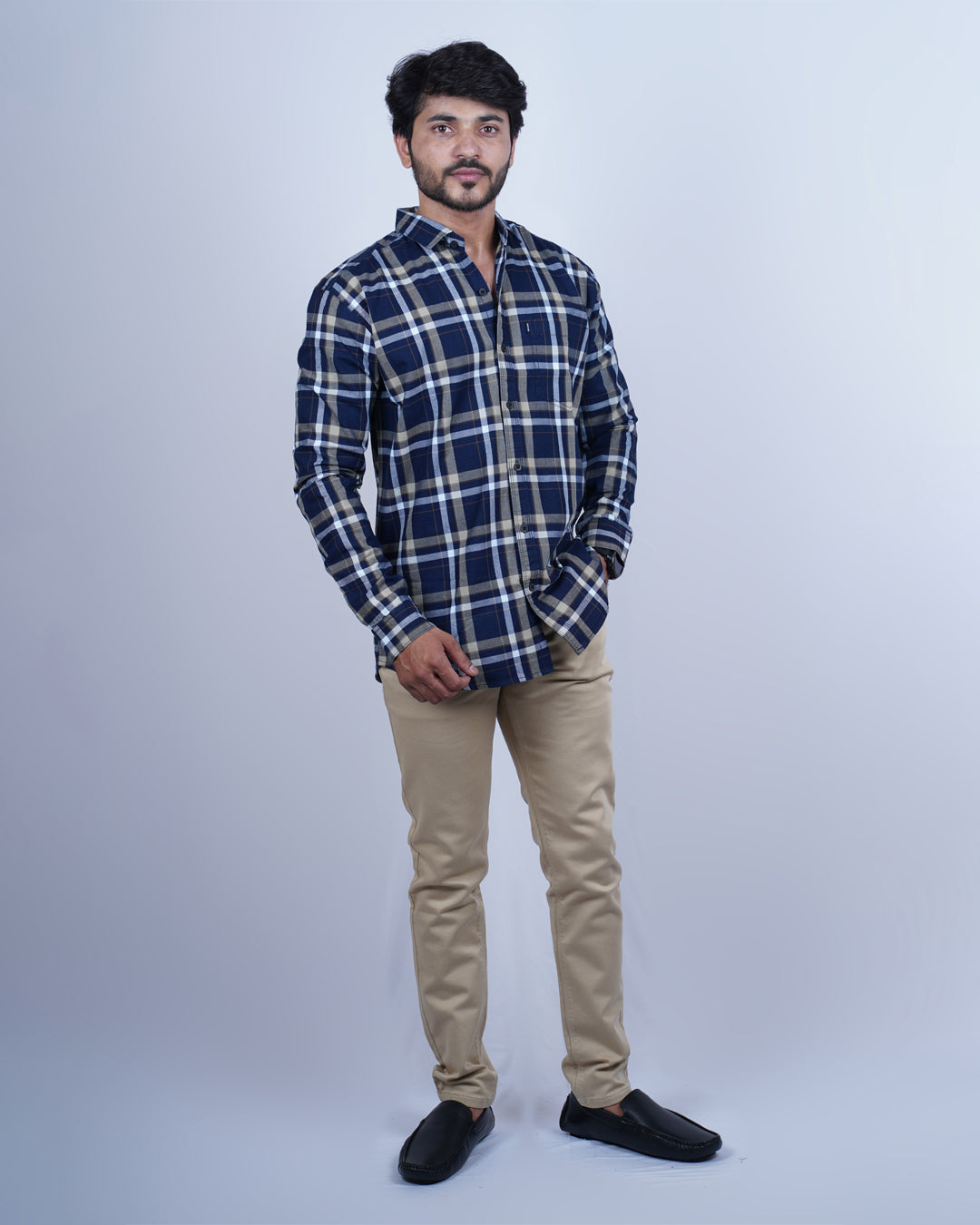 FAWN-BLUE COLOR CHECKS CASUAL SHIRT