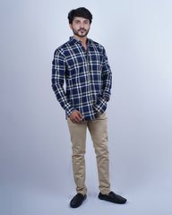 FAWN-BLUE COLOR CHECKS CASUAL SHIRT