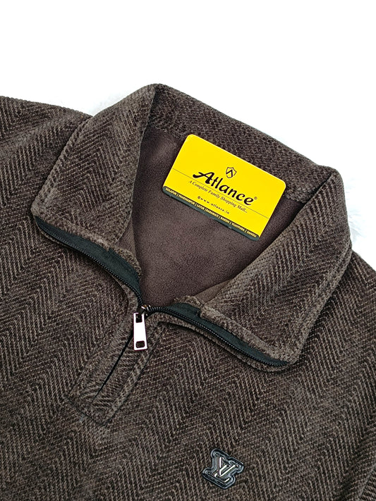 Men's Coffee Quarter-Zip Textured Sweatshirt - Stylish & Comfortable