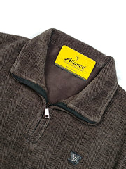 Men's Coffee Quarter-Zip Textured Sweatshirt - Stylish & Comfortable