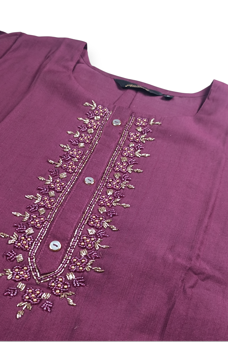 Women Purple Embroidered Straight Kurti 251140122