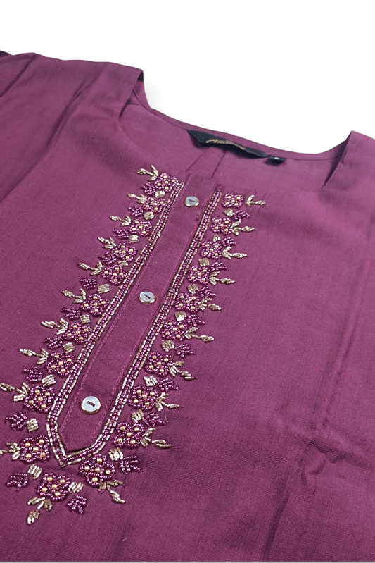 Women Purple Embroidered Straight Kurti 251140122