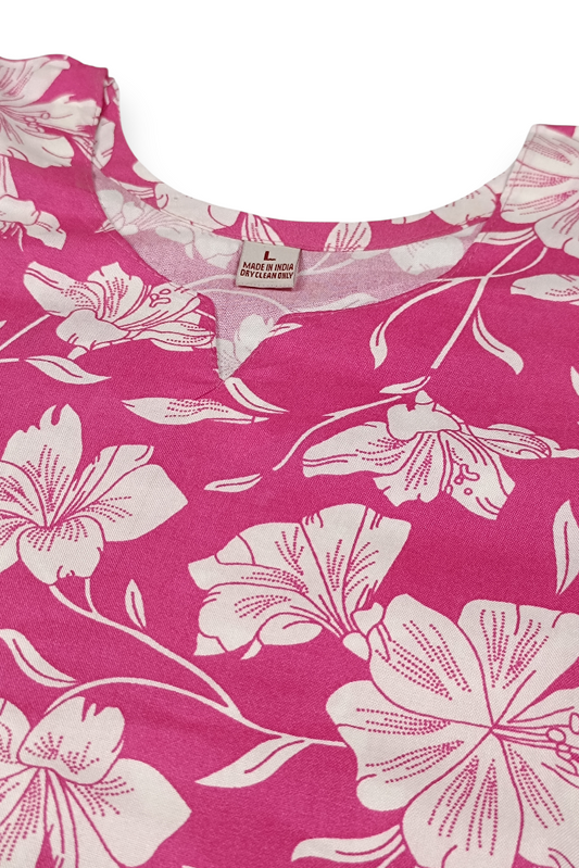 Pink Floral Print Cotton Coord Set with Wide-Plazo-251227917