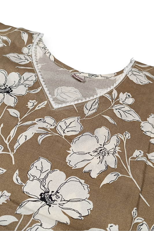 Ladies Floral Print Coord Set with| Brown colour-CR-251227693
