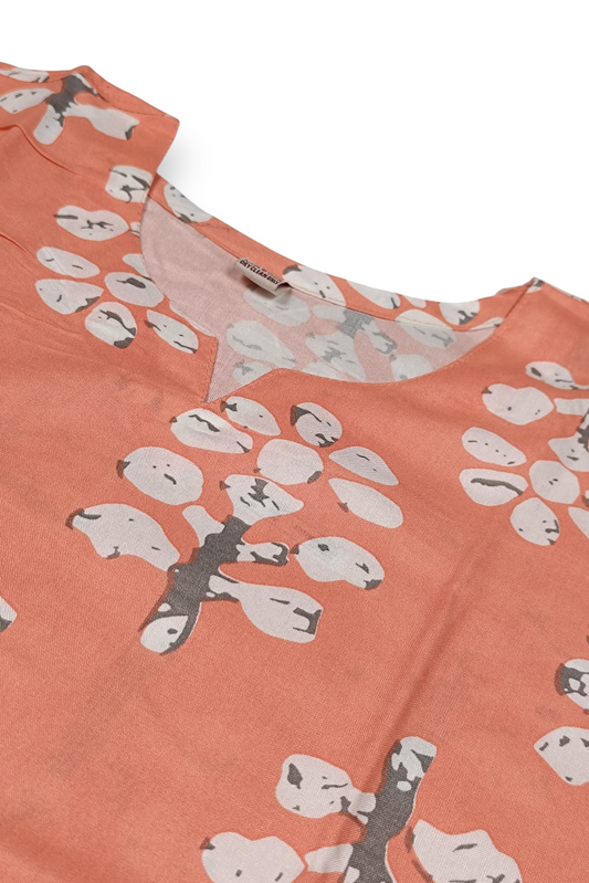 Peach Floral Block Print Coord Set for Ladies-CR-251227698