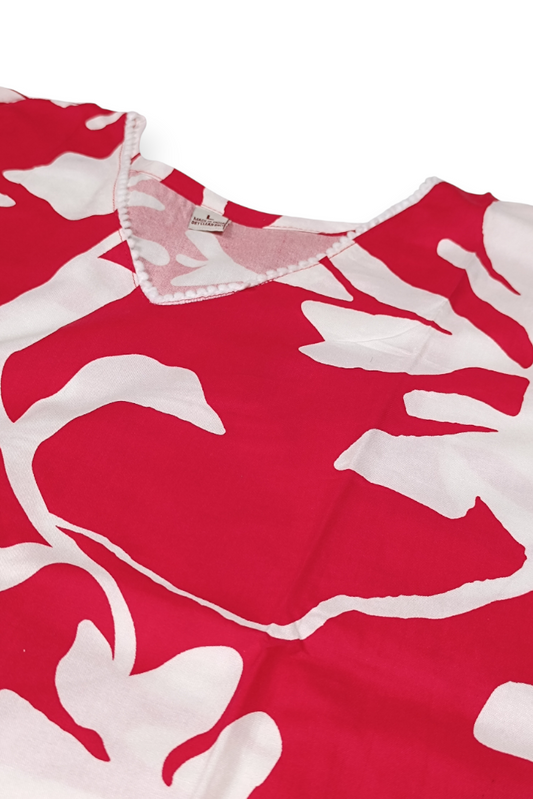 Ladies Red Floral V-Neck Coord set and Matching Plazo-CR-251228643