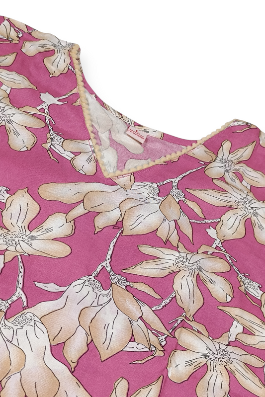 Pink Floral Print Cotton Coord Set with Wide-Plazo-CR-251227703