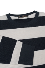 Men Black-White Striped Crew Neck T-Shirt 251170711