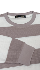 Men Beige-White Striped Crew Neck T-Shirt 251170711