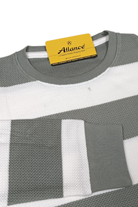 Men Pista-White Horizontal Striped Crew Neck T-Shirt 251124134