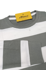 Men Pista-White Horizontal Striped Crew Neck T-Shirt 251124134