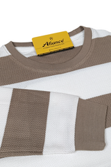 Men Beige-White Striped Crew Neck T-Shirt | Textured 251124134