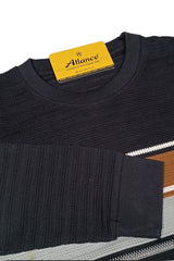 Men Black-Rust Striped Crew neck T-Shirt | Textured 251200372