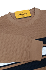 Men Brown Striped Crew Neck Knit T-Shirt | Textured 251200372