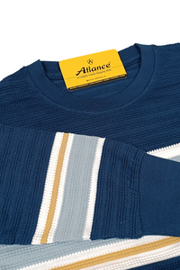 Men Blue-White Horizontal Striped T-Shirt | Textured 251200372