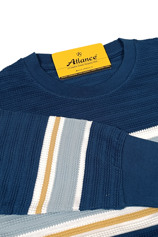 Men Blue-White Horizontal Striped T-Shirt | Textured 251200372