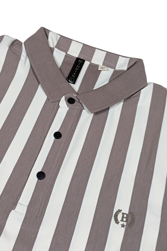 Men Striped Polo T-Shirt- Beige-White Slim Fit Polo 251181246