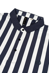 Men Navy Blue-White Vertical Polo T-Shirt | Casual Slim Fit 251181246