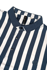 Men Peacock Blue-White Striped Polo T-Shirt | Casual Slim Fit 251181246