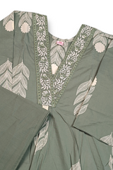 Women Floral Pure Cotton Kurta, Churidar & Dupatta Set-Pista-261014108