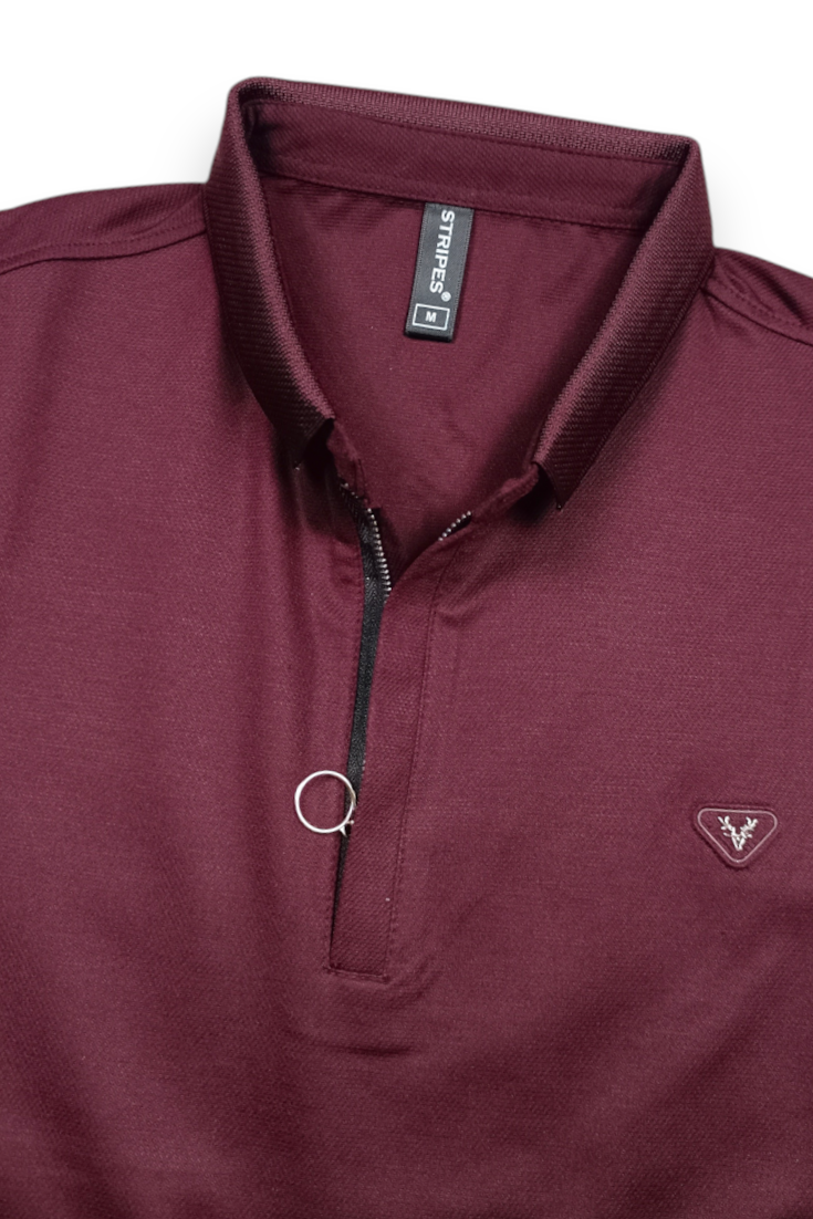 Men Wine Korean Style Zipper Neck Polo T-Shirt ATL5771