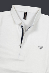 Men White Korean Style Zipper Neck Polo T-Shirt ATL5771