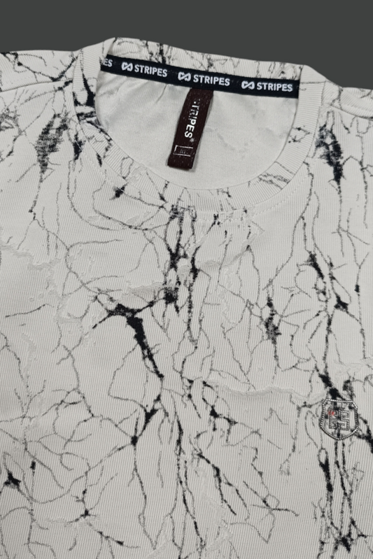 Men White Marble Print Full Sleeve Sweatshirt ATL3023