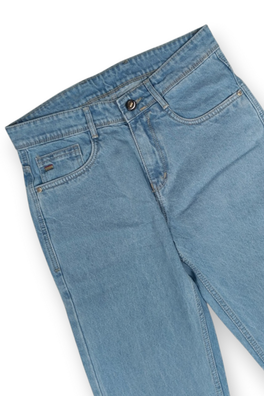 Men Light Wash Straight Leg Jeans - Classic Blue Denim Baggy