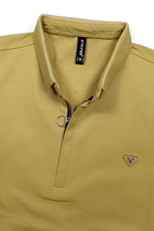 Men Yellow Green Korean Style Zipper Neck Polo T-Shirt ATL5771
