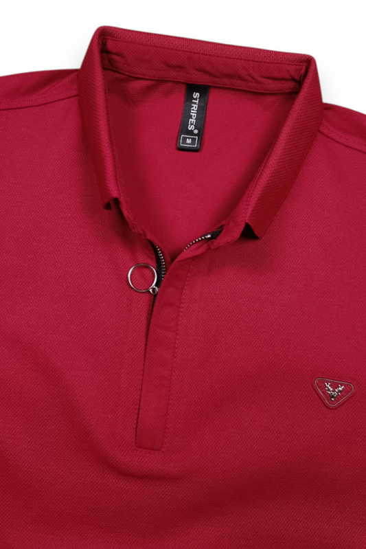 Men Maroon Korean Style Zipper Neck Polo T-Shirt ATL5771