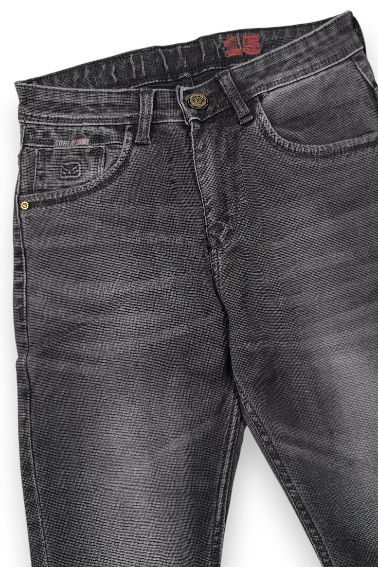 Men Black Textured Ankle Fit Denim Jeans 9696