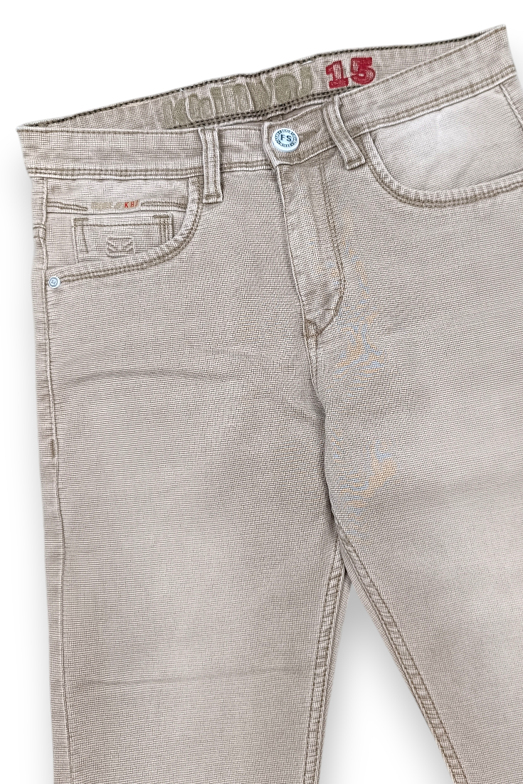 Men Cream Textured Ankle Fit Denim Jeans 9696