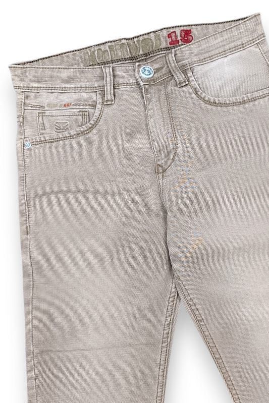 Men Cream Textured Narrow Fit Denim Jeans