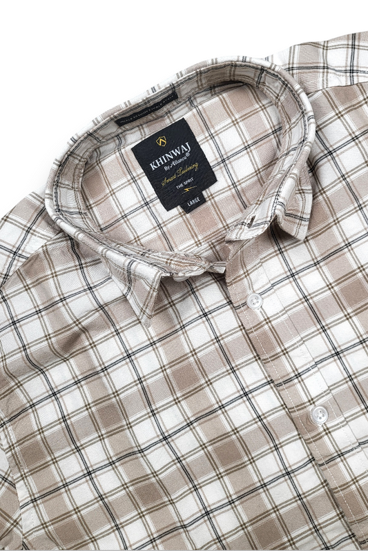 Men Brown & White Checkered Casual Shirt