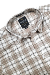Men Brown & White Checkered Casual Shirt