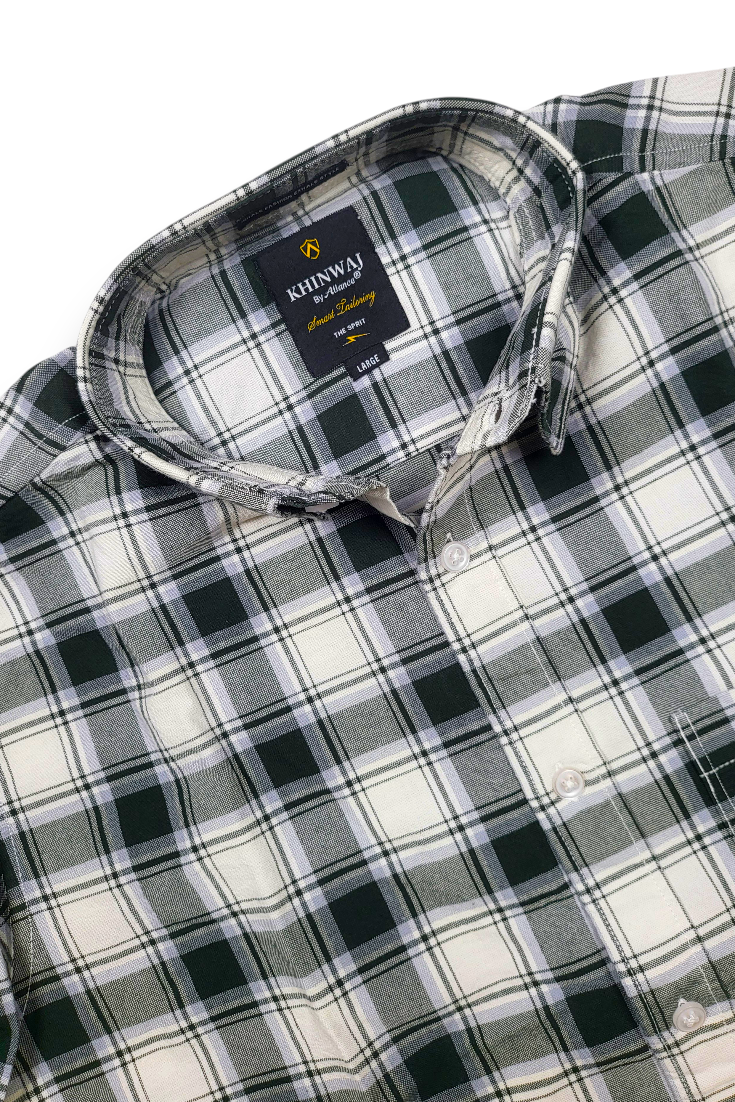 Green White Check Shirt for Men | Casual Fit OXF-CHECKS-2