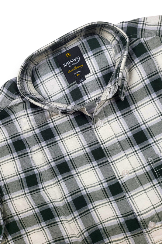 Green White Check Shirt for Men | Casual Fit