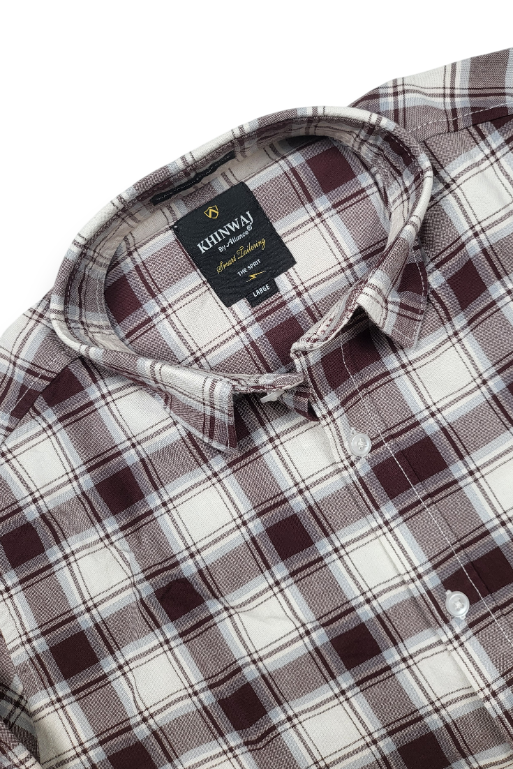 Wine White Check Shirt for Men | Casual Fit OXFORD-CHECKS-2