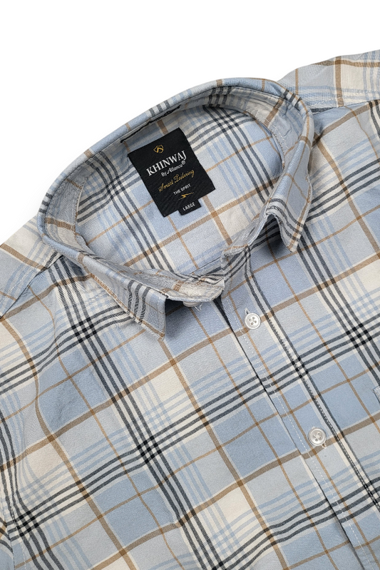 Men Grey Plaid Button-Down Shirt | Classic Long Sleeve Casual Shirt