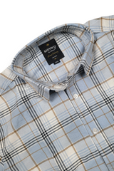 Men Grey Plaid Button-Down Shirt | Classic Long Sleeve Casual Shirt
