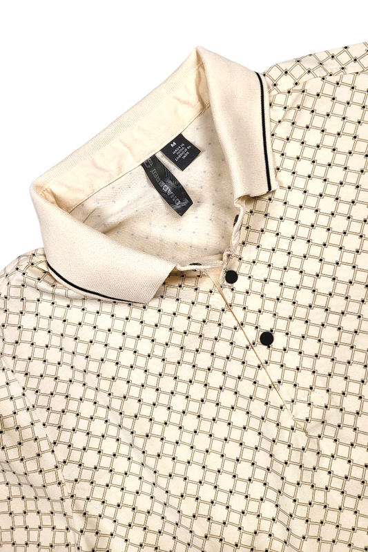 Men Cream Geometric Print Polo T-Shirt