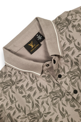 Men Grey Leaf Print Polo T-Shirt