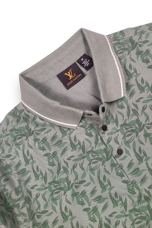 Men Pista Leaf Print Polo T-Shirt