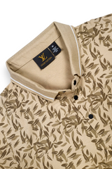 Men Cream Leaf Print Polo T-Shirt