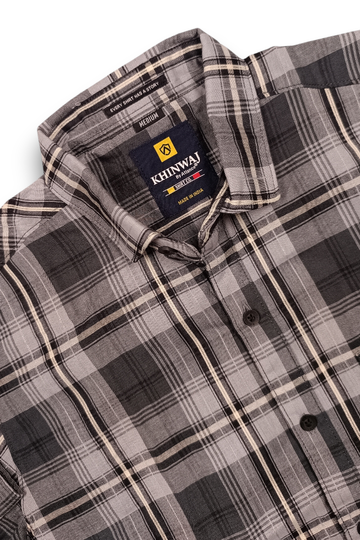 Premium Grey White Checkered Shirt For Men KEV-5920
