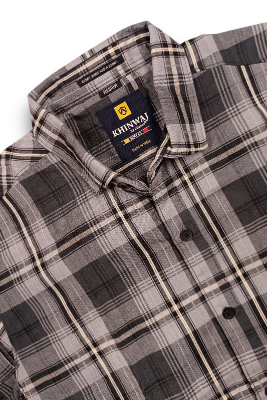 Premium Grey White Checkered Shirt For Men KEV-5920